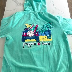 Medium,teal Puppie Love sweatshirt. Beach bum design. Great condition